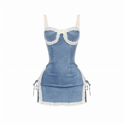 ROSALINA Lace Trim Mini Dress