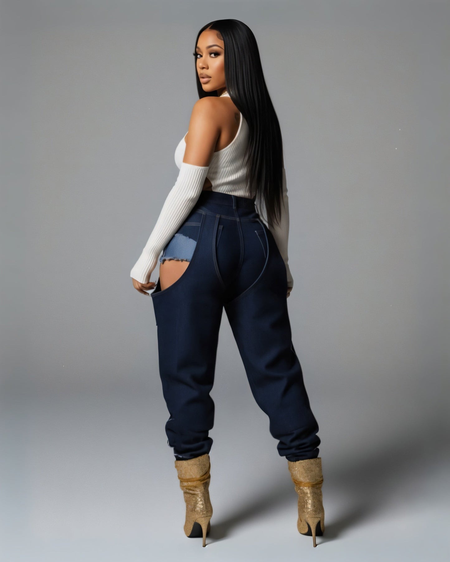 NAMI Distressed Denim Chaps Pants